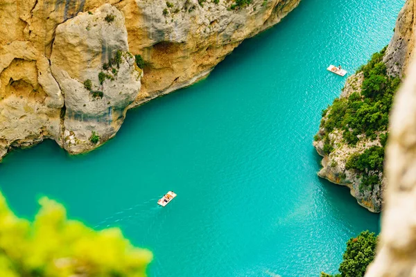 Boten Turquoise Water Van Croix Lake Verdon Kloof Franse Alpen — Stockfoto