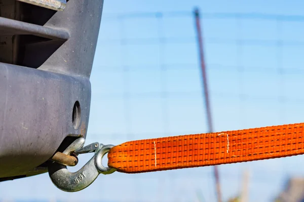 Abschlepphaken Mit Orangefarbenem Gurt Auto Abschleppgeräte Gezerre — Stockfoto