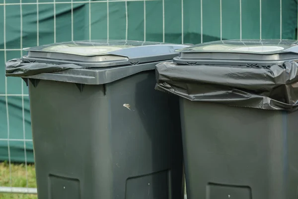 Garbage Bin Trash Can Plastic Bag Outdoors — Stock Photo, Image