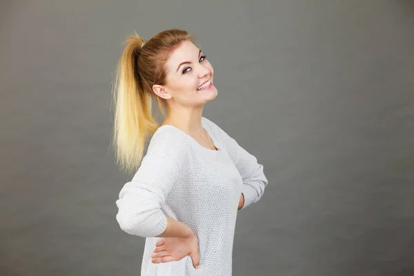 Felicità Faccia Espressioni Concetto Ritratto Felice Donna Bionda Allegra Sorridente — Foto Stock