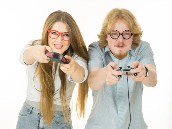 Sehr Emotionales Paar Das Die Freizeit Genießt Indem Zusammen Videospiele — Stockfoto