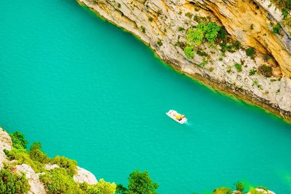 Boats Turquoise Water Croix Lake Verdon Gorge French Alps Mountains — Stock Photo, Image
