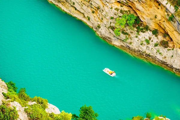 Boats Turquoise Water Croix Lake Verdon Gorge French Alps Mountains — 图库照片