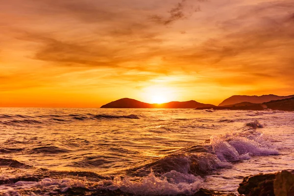 Apus Soare Peste Mare Peisaj Litoral Parcul Natural Calblanque Din — Fotografie, imagine de stoc