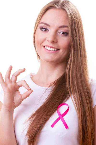 Здравоохранение Медицина Понимание Рака Молочной Железы Содержание Молодая Женщина Розовой — стоковое фото