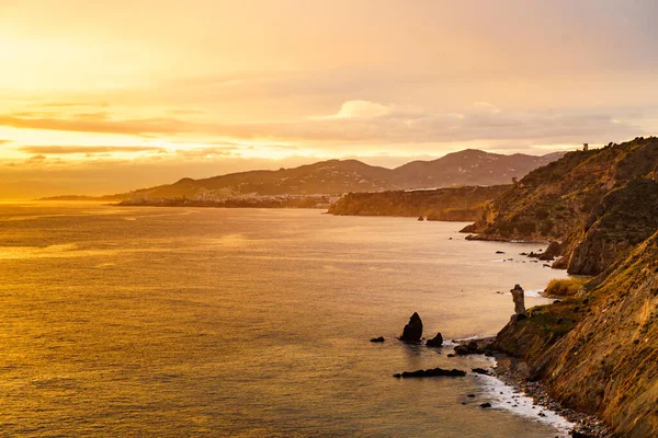 Spanish Coast Sunset Seaside Cliffs Maro Cerro Gordo Costa Del — Stock Photo, Image