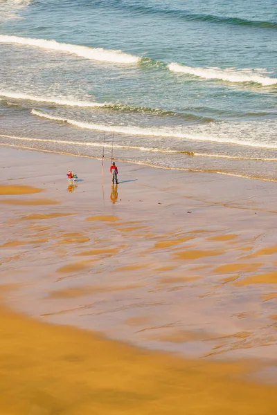 Pêcheur Pêcheur Avec Canne Pêche Sur Bord Mer — Photo