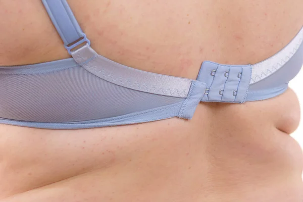 Fat Woman Bra Rear View Clasp Hook Detail Size Overweight — Stock Photo, Image