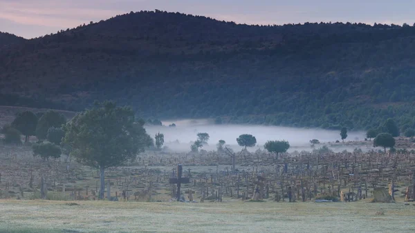 Morning Fog Sad Hill Cemetery Burgos Spain Tourist Place Film — Stock Photo, Image