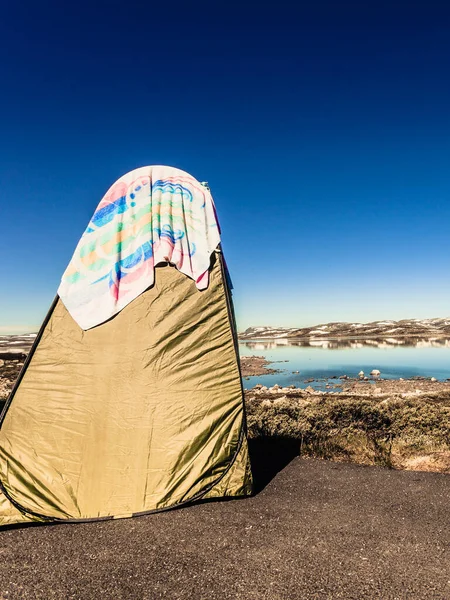 Tente Bain Douche Portable Sur Nature Nordique National Touristique Hardangervidda — Photo