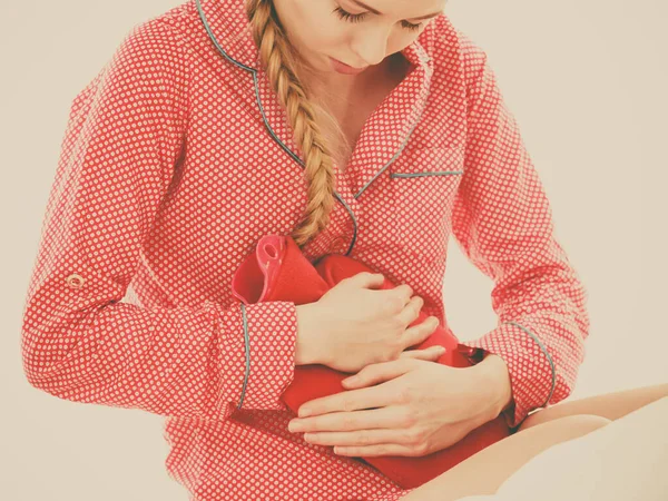 Bolestivé Období Menstruační Křeče Problémy Koncepce Žena Žaludeční Křeče Ležící — Stock fotografie