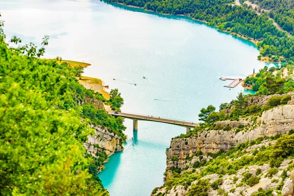 Γέφυρα Πάνω Από Λίμνη Sainte Croix Φαράγγι Verdon Στις Γαλλικές — Φωτογραφία Αρχείου