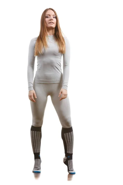 Ropa Concepto Deporte Moda Ajuste Femenino Usando Ropa Interior Termoactiva —  Fotos de Stock