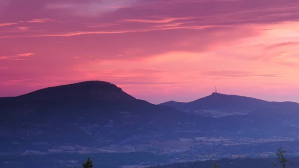 Sunset Mountains Sun Sinking Horizon Nature Landscape Province Burgos Castile — Stock Photo, Image