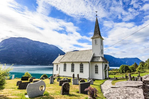 Norweski Cmentarz Wsi Nes Fiord Lusterfjord Okręg Vestland Norwegia — Zdjęcie stockowe