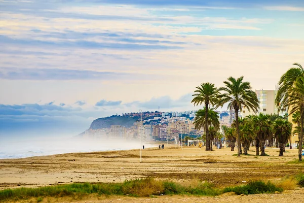 Paesaggio Costiero Mediterraneo Spiaggia Saladares Urbanova Vicino Alicante Città Spagna — Foto Stock