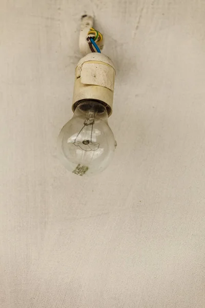 Renovation Objects Electricity Details Concept Small Bulb Hanging Bare Wires — Stock fotografie