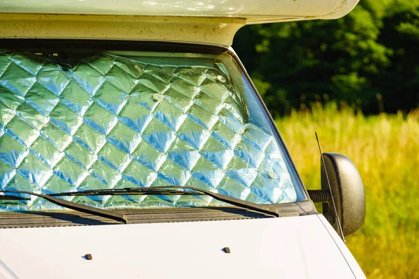 Camper Internal Thermal Screen Blind Window Pane Camping Nature Summer — Foto Stock