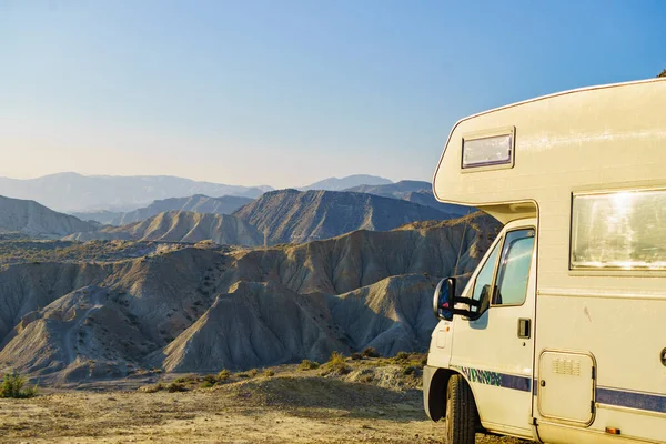 Caravan Vehicle Camping Tabernas Desert Almeria Province Andalusia Spain Traveling — 图库照片