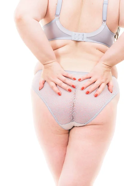 Velikost Žena Nosí Krajkové Kalhotky Pohled Zezadu Velké Tělo Spodní — Stock fotografie