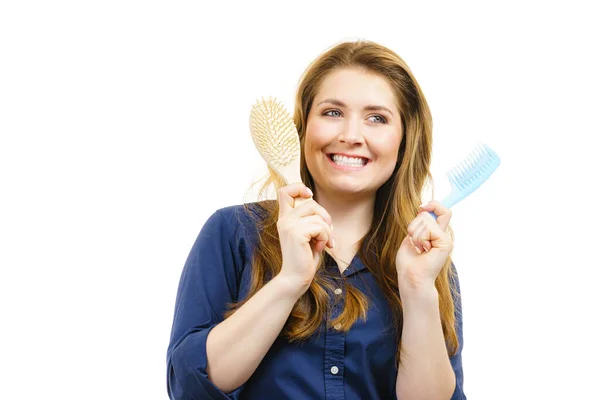 Capelli Taglio Coiffure Concetto Cura Dei Capelli Donna Con Lunghi — Foto Stock