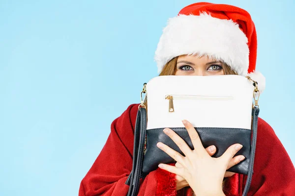 Femmina Babbo Natale Abbigliamento Possesso Borsa Borsa Regalo — Foto Stock