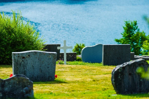 Norwegian Churchyard Nes Village Fjord Lusterfjord Vestland County Norway — Stock Photo, Image