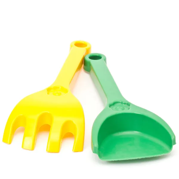 Outils de jouets de jardin sur blanc — Photo