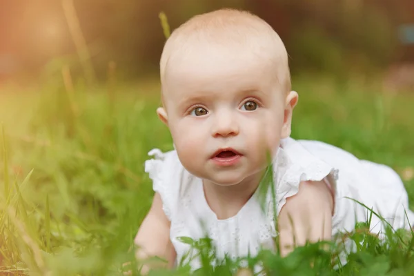 草の上に横たわる女の赤ちゃん — ストック写真