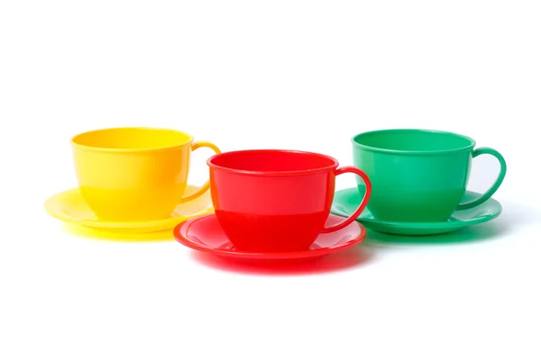 Tre tazze su piattini — Foto Stock