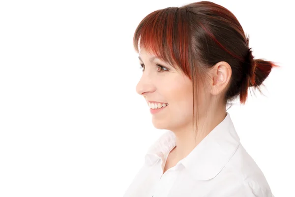 Close-up profile of smiling young woman — Stock Photo, Image