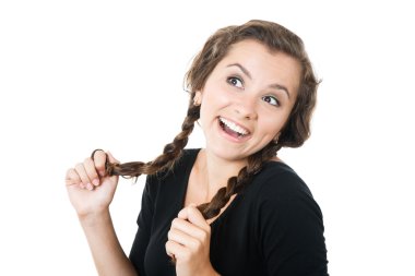 young female playing with her braids clipart