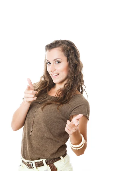 Young female pointing at you — Stok fotoğraf