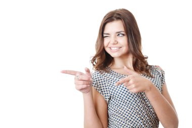young female pointing sideways clipart