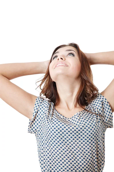 Mujer joven mirando hacia arriba — Foto de Stock