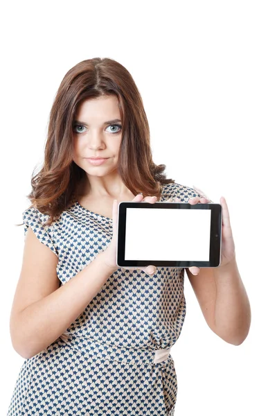 Mladá žena zobrazeno počítače tablet pc Stock Obrázky