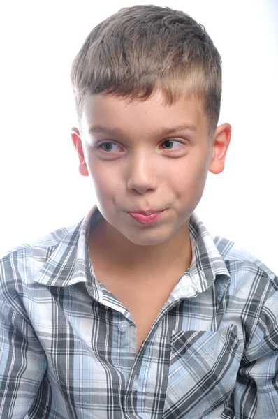 Emotional beautiful boy in the studio — Stock Photo, Image