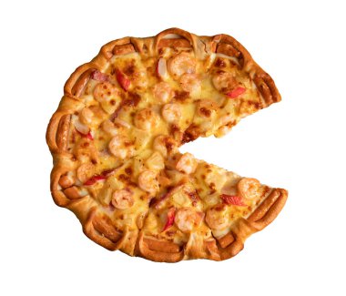 Top-view An appetizing pizza on white background with clipping paths