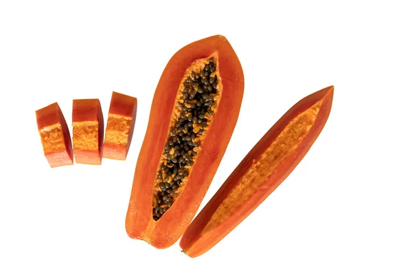 Fresh Papaya Slice Isolated White Background Clipping Path — Stok Foto