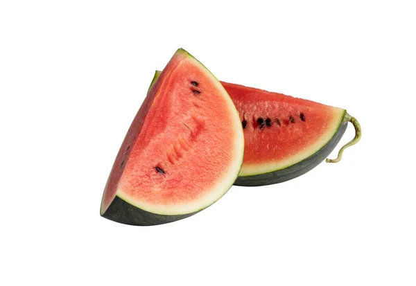Fresh Ripe Watermelon Sliced White Background Clipping Paths Summer Fruit — Stok Foto