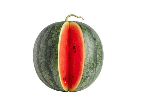 Ripe Striped Watermelon White Background Clipping Paths — Stok Foto
