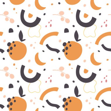 Soyut ve meyve elementleriyle kusursuz bir desen. Vektör illüstrasyonu. 