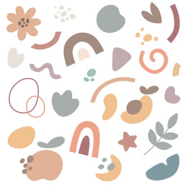 Tasarım için soyut ve geometrik elementler kümesi. Beyaz arkaplanda vektör izolasyonu.