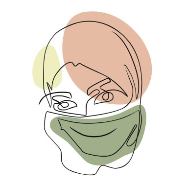 Kadın tesettürlü, bir çizgi çiziyor. Vektör illüstrasyonu.