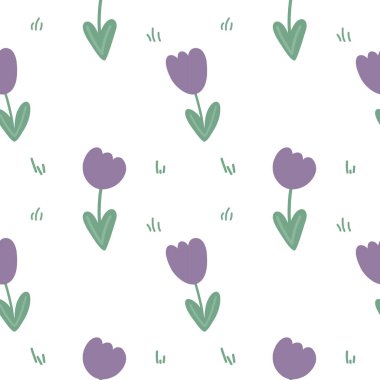 Bahar çiçekleriyle kusursuz botanik deseni. Kumaş, ambalaj kağıdı, kapak, kolaj için vektör illüstrasyonu.