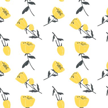 Kusursuz desenli, sarı çiçekli Boho tarzı, klasik. Parmak izi, kumaş, ambalaj kağıdı, kolaj, kapak ve blog için mükemmel bir örnekleme