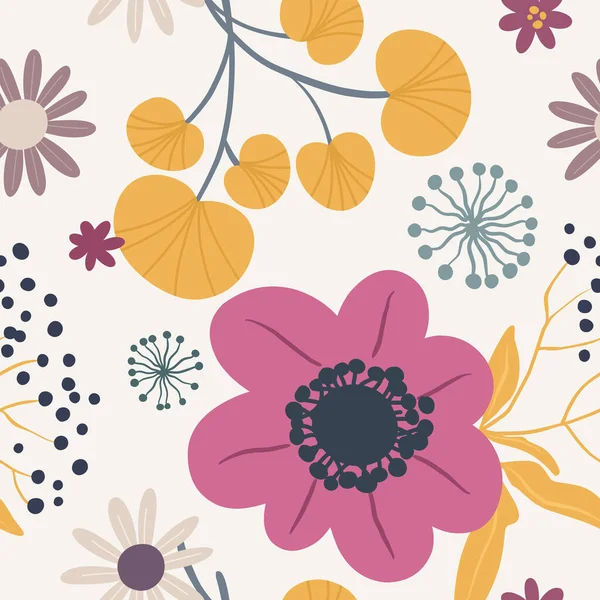 Patrón Floral Vector Sin Costuras Con Hojas Fondo Botánico Brillante — Archivo Imágenes Vectoriales