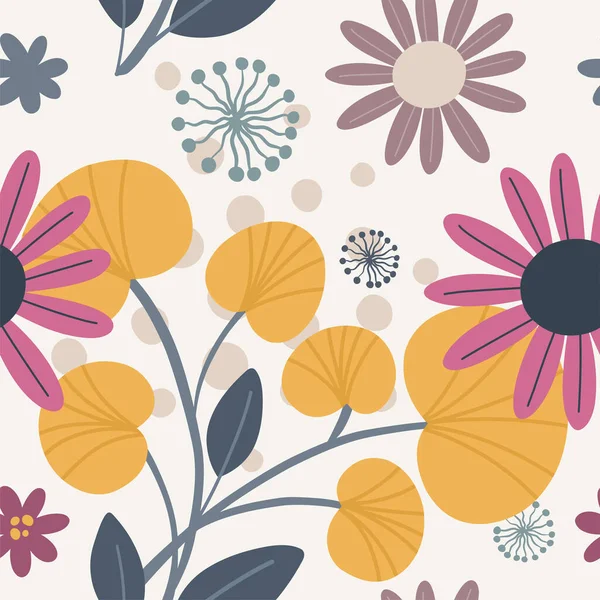 Patrón Floral Vector Sin Costuras Con Hojas Fondo Botánico Brillante — Vector de stock