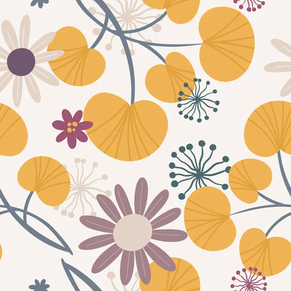 Patrón Floral Vector Sin Costuras Con Hojas Fondo Botánico Brillante — Archivo Imágenes Vectoriales