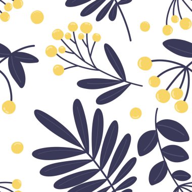 Böğürtlenli ve yapraklı kusursuz botanik desen. Kumaş, baskı, bebek kıyafetleri, ambalaj kağıdı, blog, kolaj, kapaklar için desen.